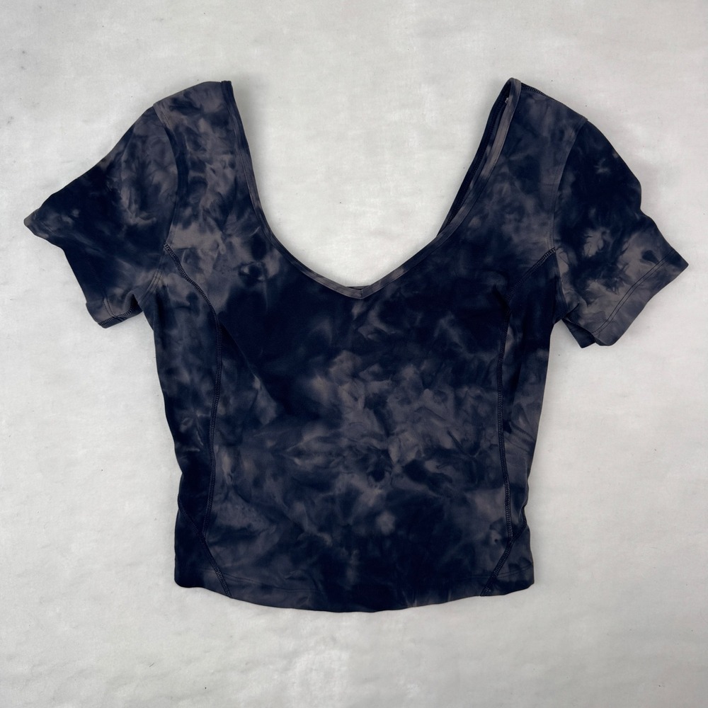 Lululemon Align Tee Nulu Women's Size 4 Diamond Dye Lunar Rock True Navy Cropped